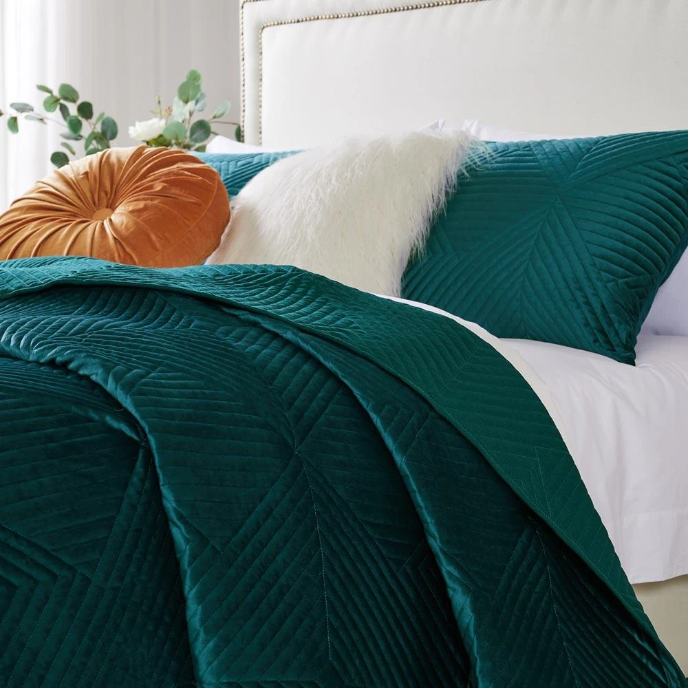 BreeBe Riviera Velvet Teal Quilt Set 3-Piece Full/Queen 2