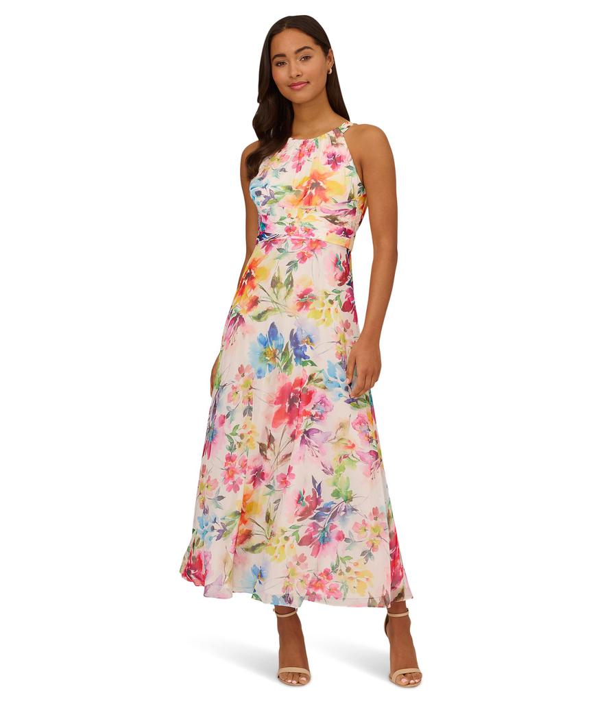 Adrianna Papell Printed Chiffon Floral Halter Dress