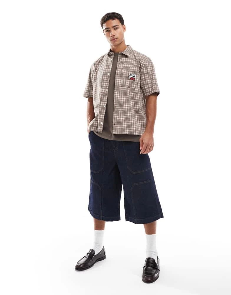 HOLLISTER Hollister embroidered short sleeve shirt in brown gingham -  Shirts
