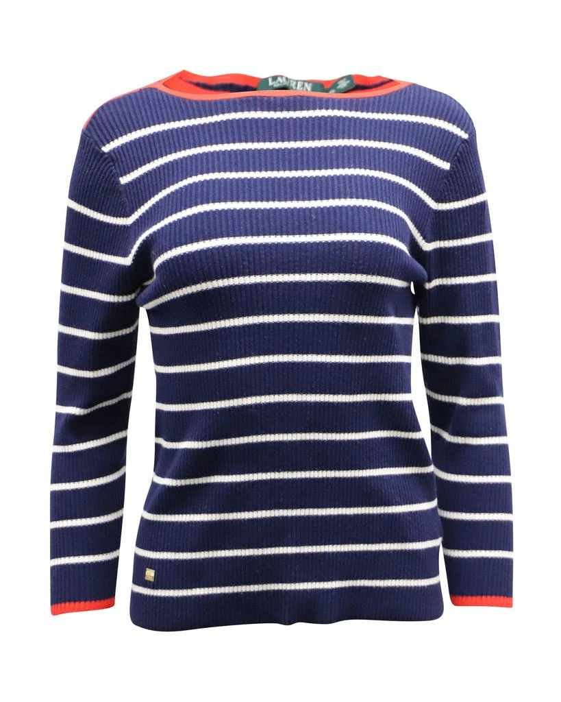 Ralph Lauren Stripe Ribbed Sweater in Navy Blue Cotton 1