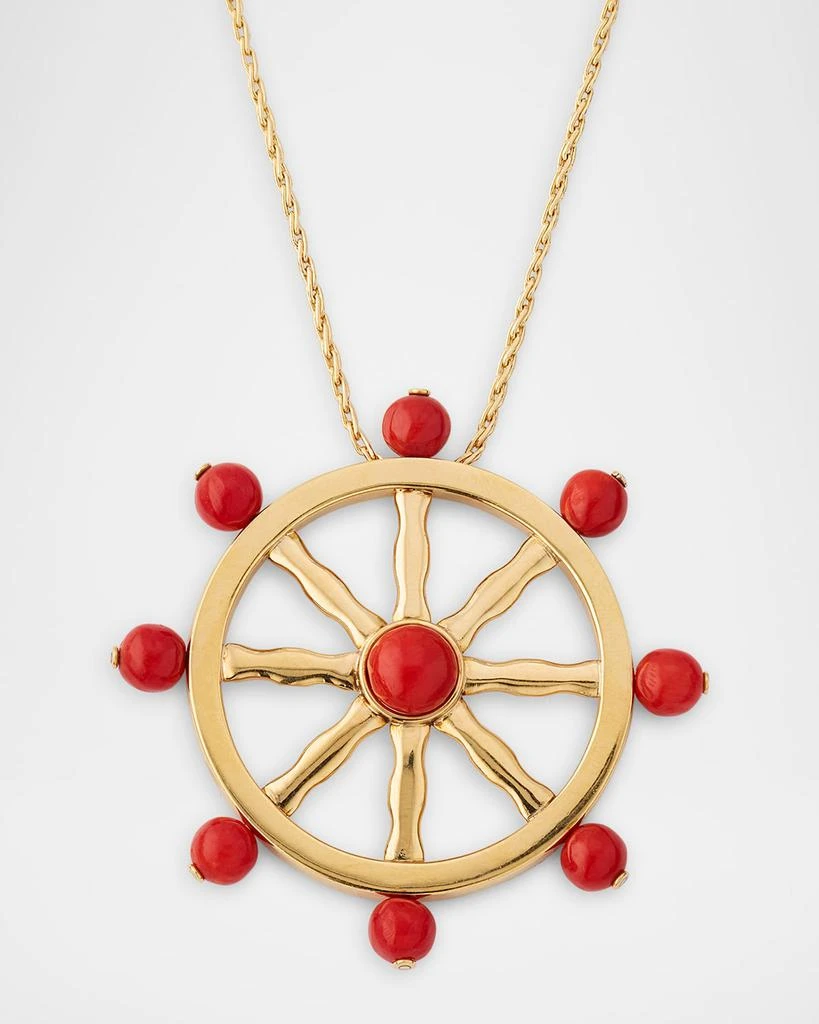 NM Estate Estate 18K Yellow Gold Coral Boat Wheel Pendant Necklace 1