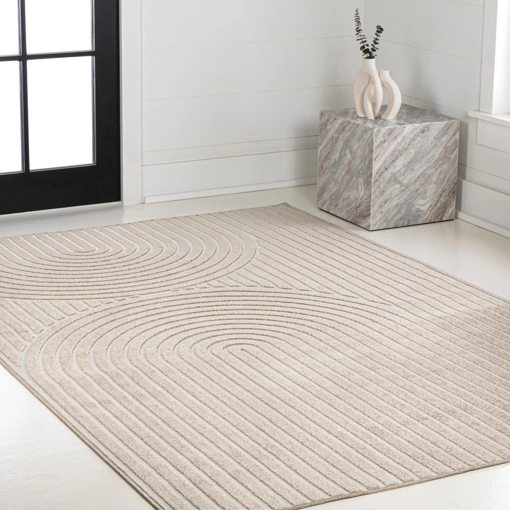 JONATHAN Y Sofia High-Low MidCentury Modern Arch Stripe Two-Tone Beige/Cream Runner Rug 3