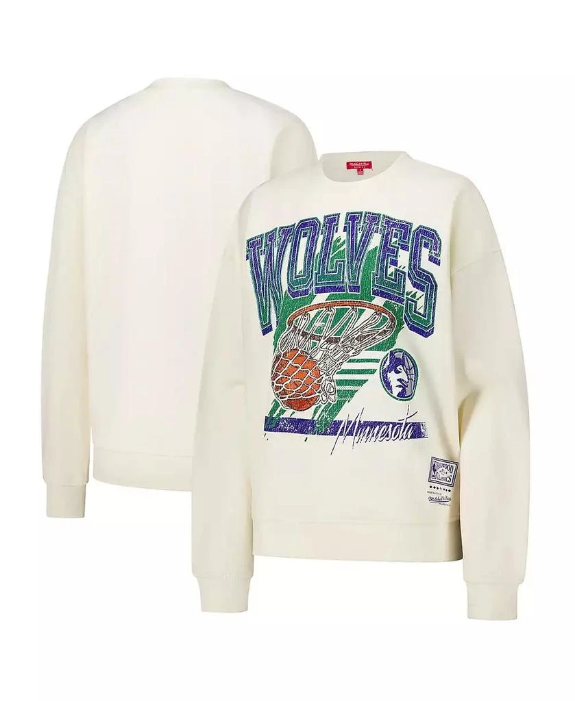 Mitchell & Ness Women's Cream Minnesota Timberwolves Brush Bucket Pullover Sweatshirt 1