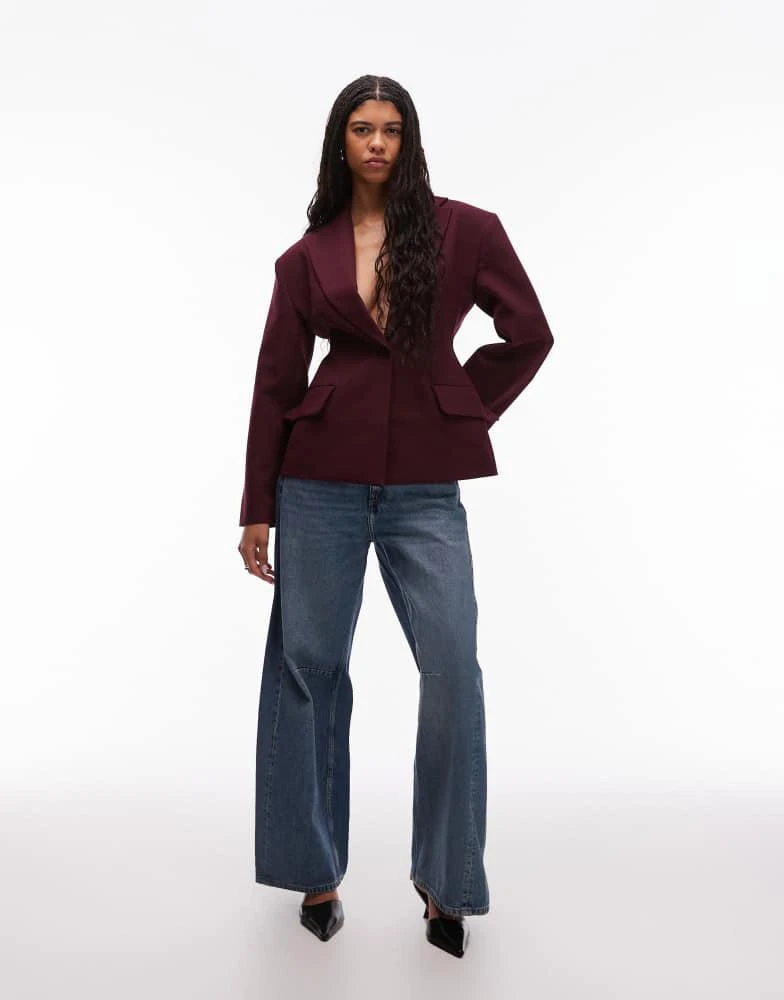 ASOS ASOS DESIGN sculpted cinch waist blazer in plum 1