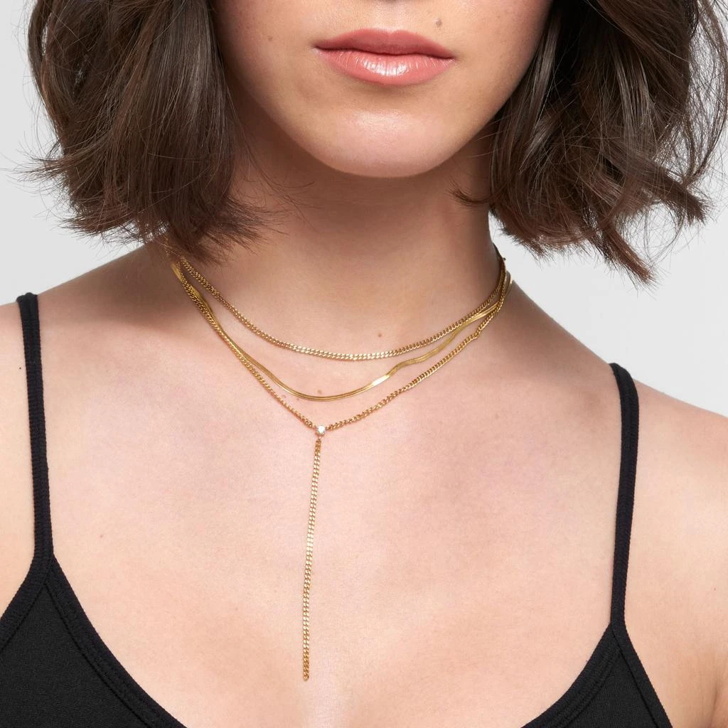 Adornia 14k Gold Plated Adjustable Curb Chain and Herringbone Lariat Y-Necklace Set 2