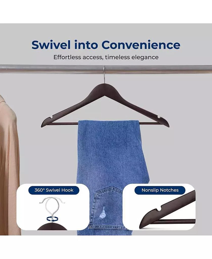 SereneLife 60 Pieces Wooden Hangers - Non-Slip, Sturdy, and Heavy Duty Suit Hanger Set with Chrome 360° Swivel Hook (Brown) 6