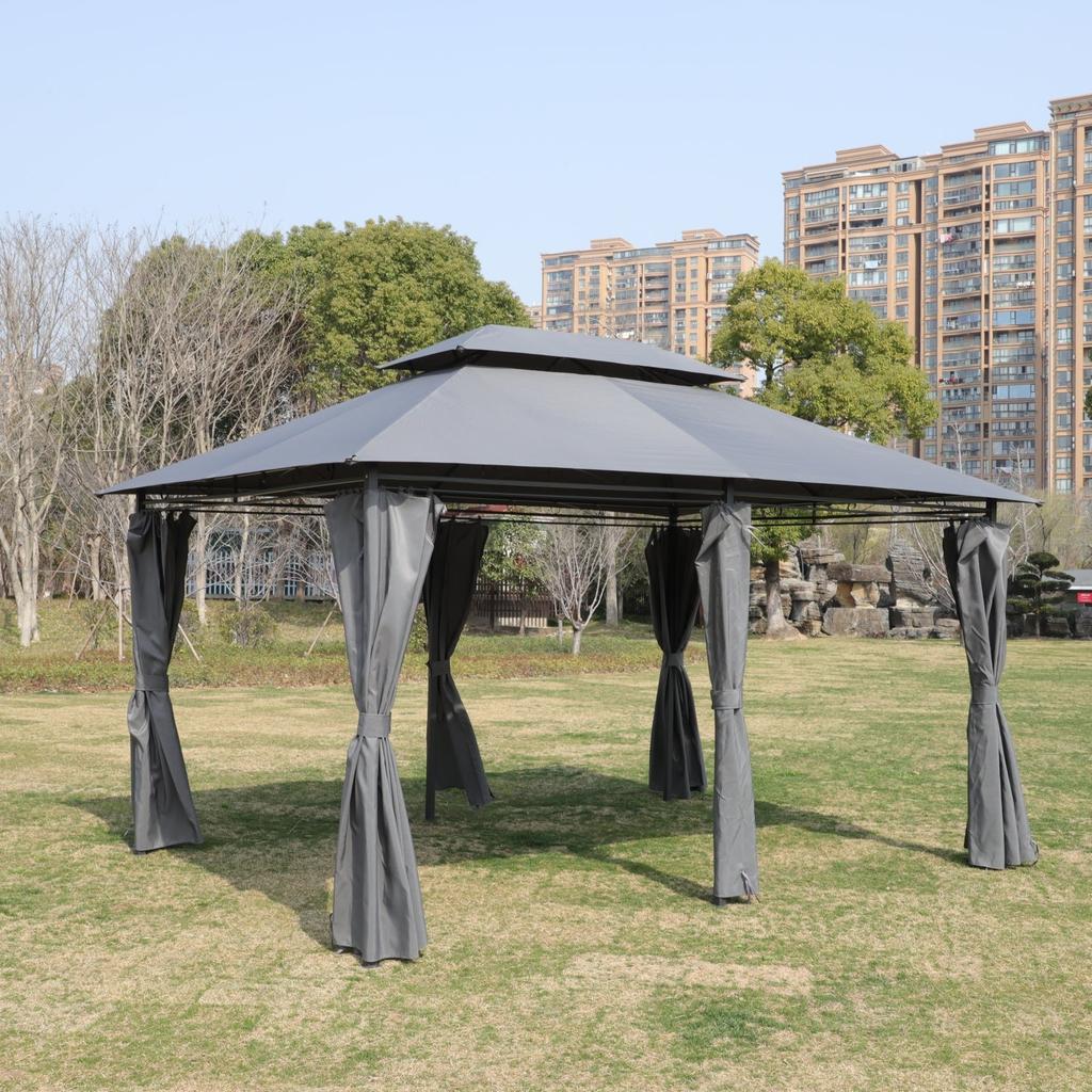 Streamdale Furniture Streamdale 13x10 Outdoor Gazebo Canopy Tent w/ Mosquito Net - Grey Top