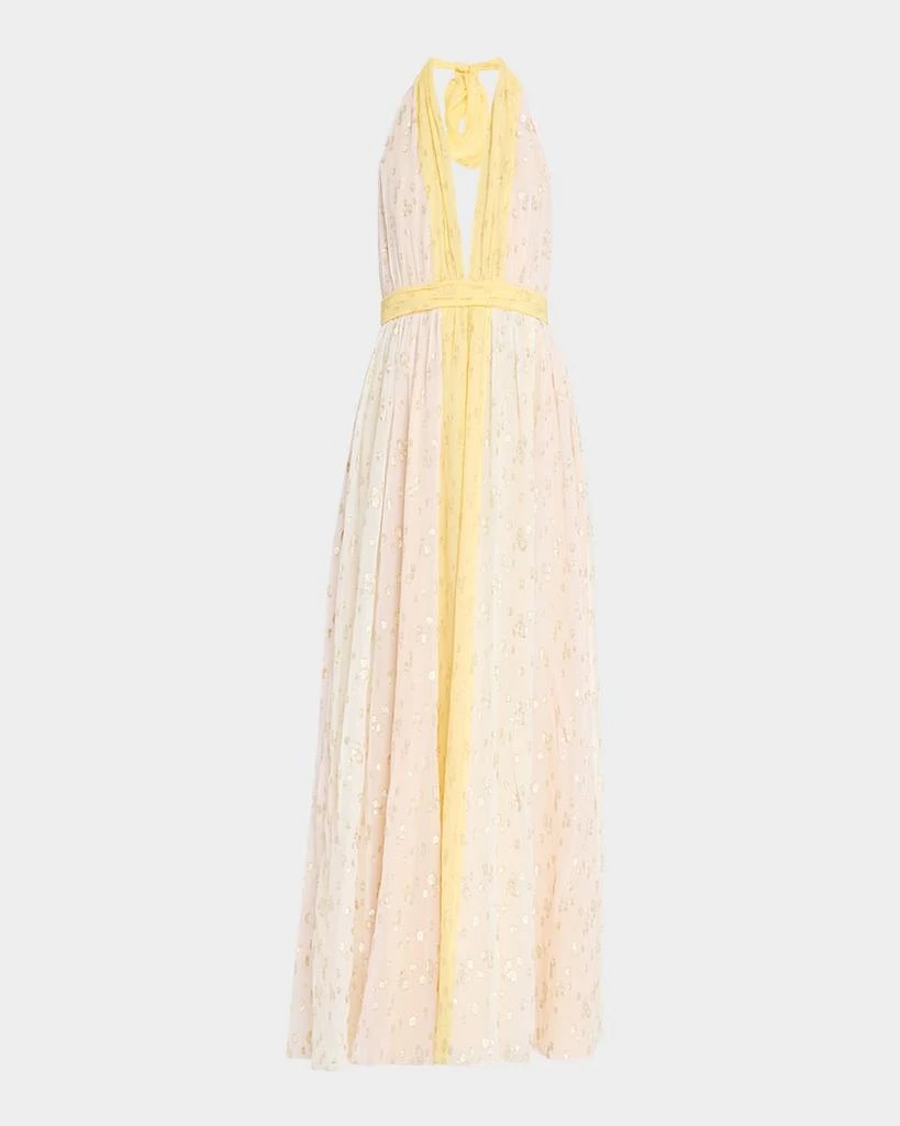 Ramy Brook Leigh Deep V-Neck Fil Coupe Halter Gown 1