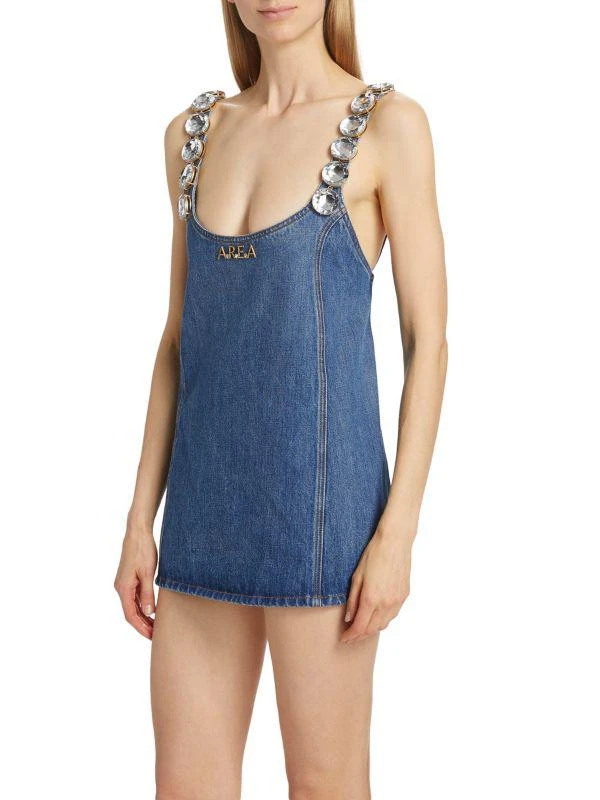 AREA Crystal-Strap Denim Minidress 3