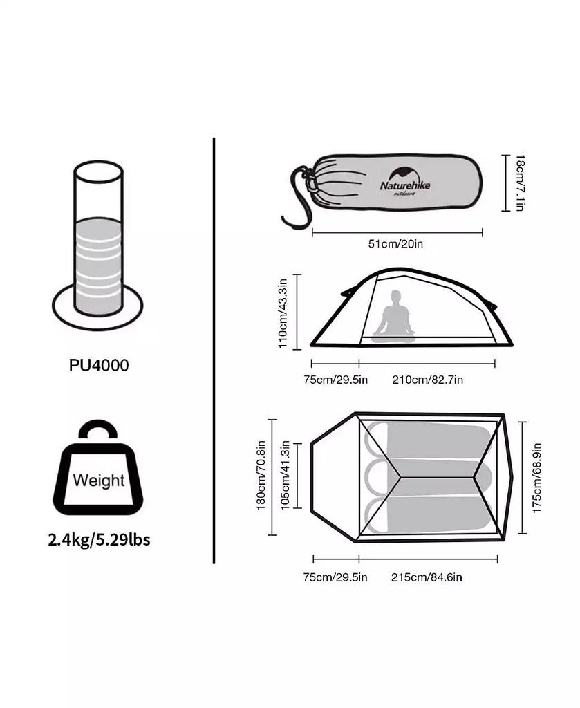 Naturehike Cloud-Up 3 Person Lightweight Backpacking Tent with Footprint - 3 Season Free Standing Dome Camping Hiking Waterproof Backpack Tents