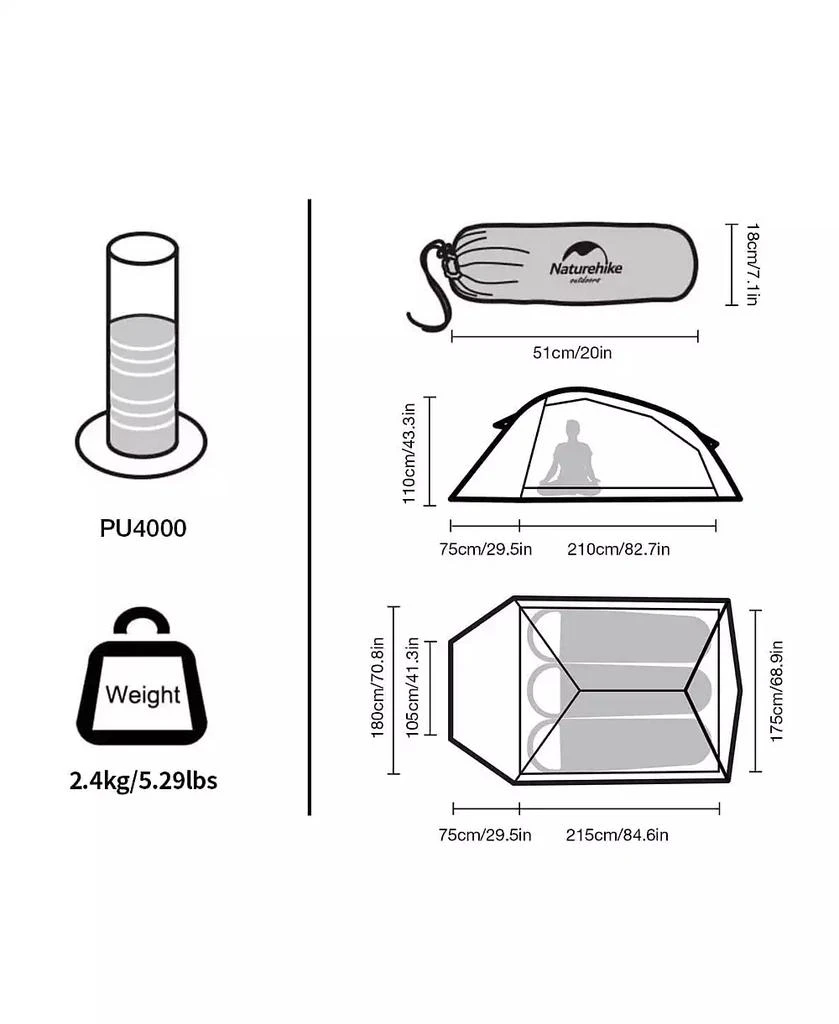Naturehike Cloud-Up 3 Person Lightweight Backpacking Tent with Footprint - 3 Season Free Standing Dome Camping Hiking Waterproof Backpack Tents 2