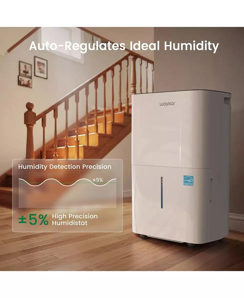 Waykar 150 Pint Energy Star Dehumidifier with Drain Hose for Home, Basement 
Large Space, 7000 Sq. Ft - intelligent Control 3