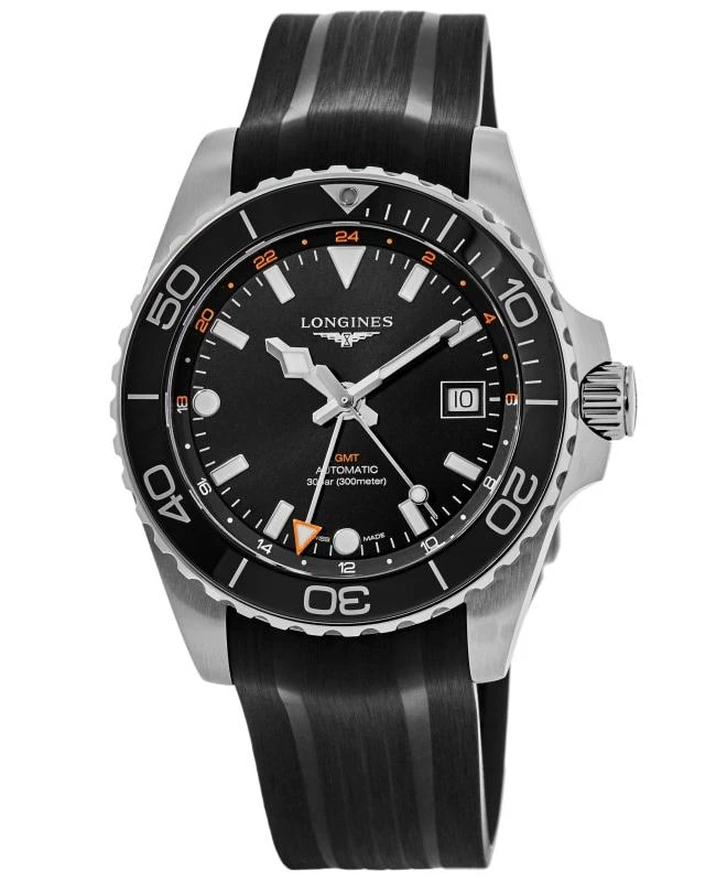 Longines Longines HydroConquest GMT Automatic Black Dial Rubber Strap Men's Watch L3.890.4.56.9 1
