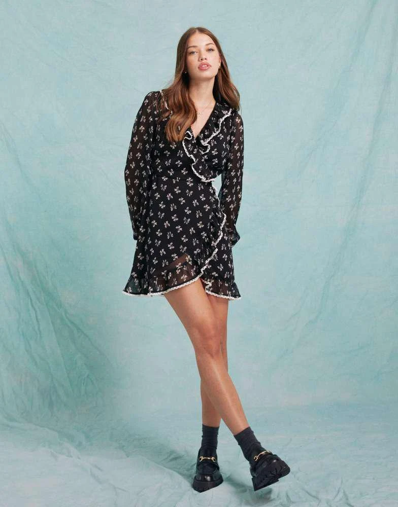 Miss Selfridge Miss Selfridge wrap mini tea dress in bow print 3