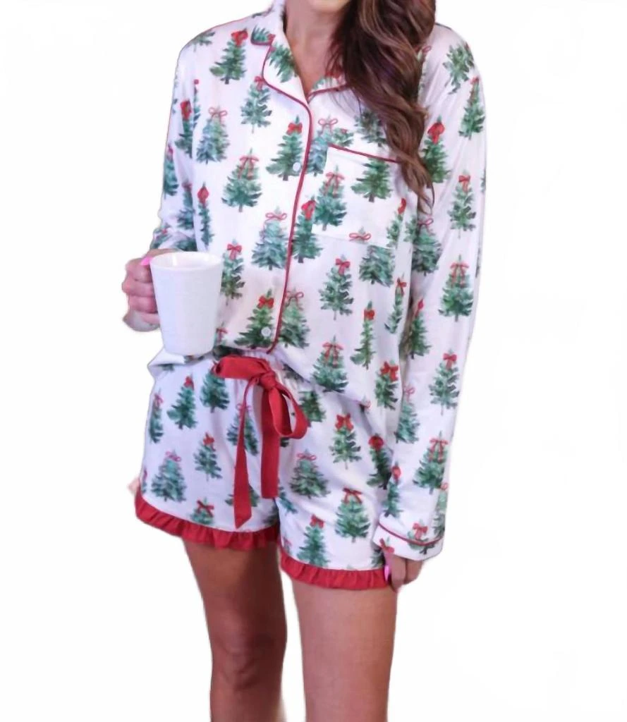 Jess Lea Under The Tree Ruffle Pajama Set In Green 2
