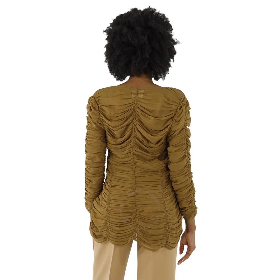 Khaite Ladies Khaki Brown V-Neck Ruched Silk Blouse 3