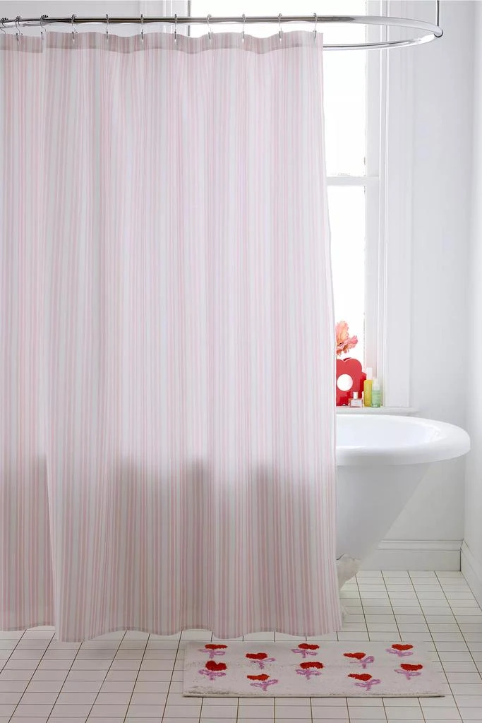 DENY Designs Honor And Obey Classic Small French Mattress Ticking Double Stripes Shower Curtain 1
