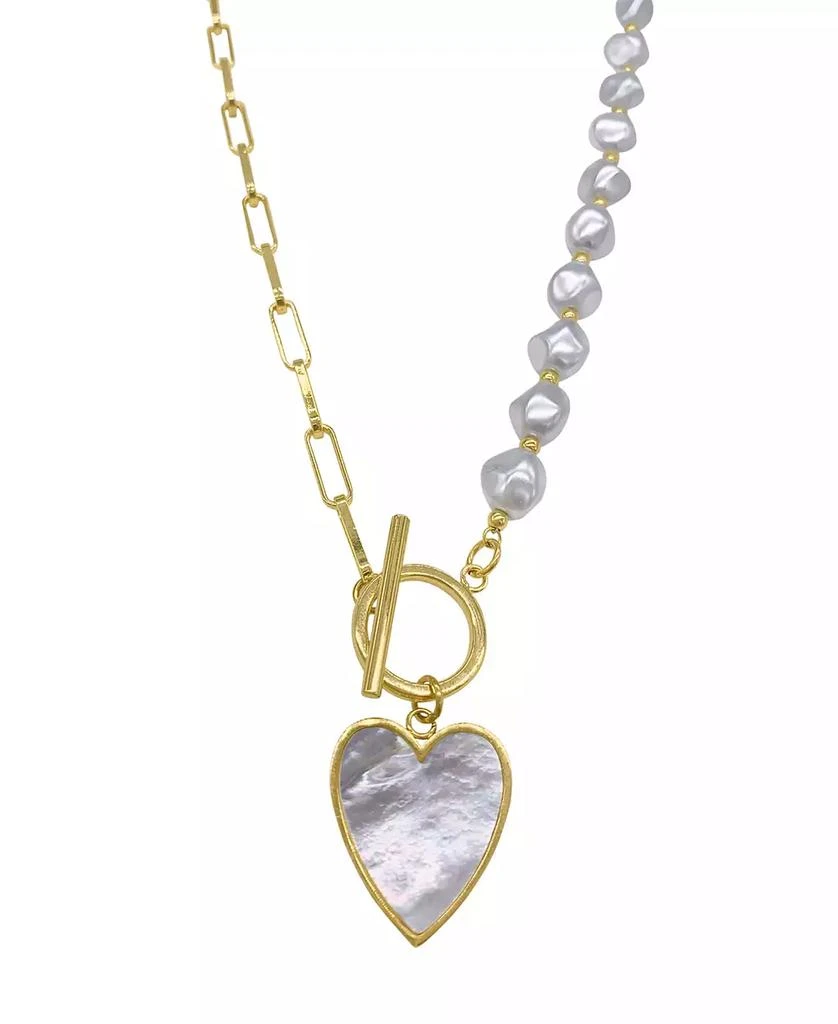 ADORNIA Imitation Pearl and Chain Heart Toggle Necklace 1