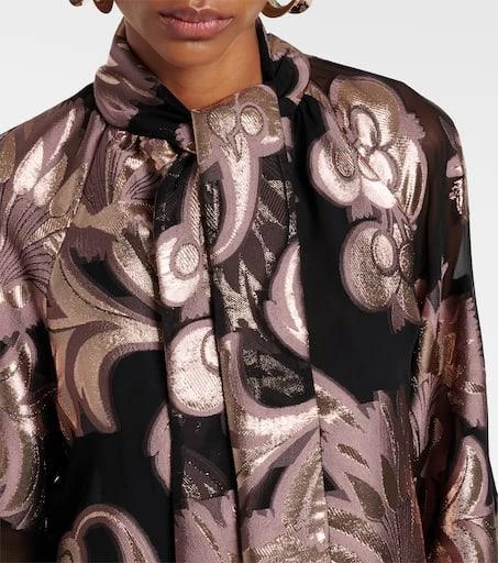ETRO Semi-sheer tie-neck lamé blouse 4