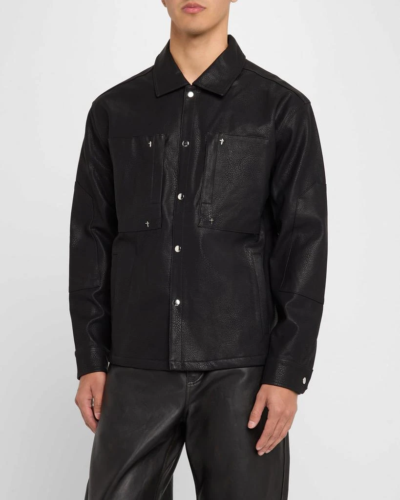 RTA Men's Fisher Faux-Leather Button-Down Shirt 4