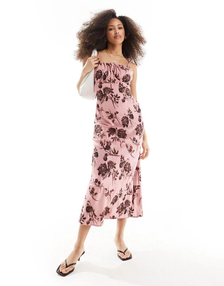ASOS DESIGN ASOS DESIGN ruched bust maxi slip dress in rust floral print