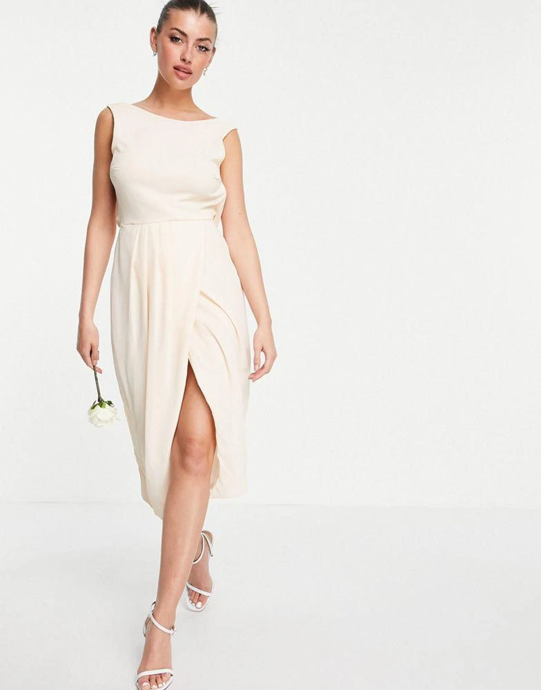 creme midi dress Bodycon Collection Women's Cream Bandage Midi Dress, High Neck, Pencil Style, Soft Breathable Fabrics, Polyester and Elastane, XL