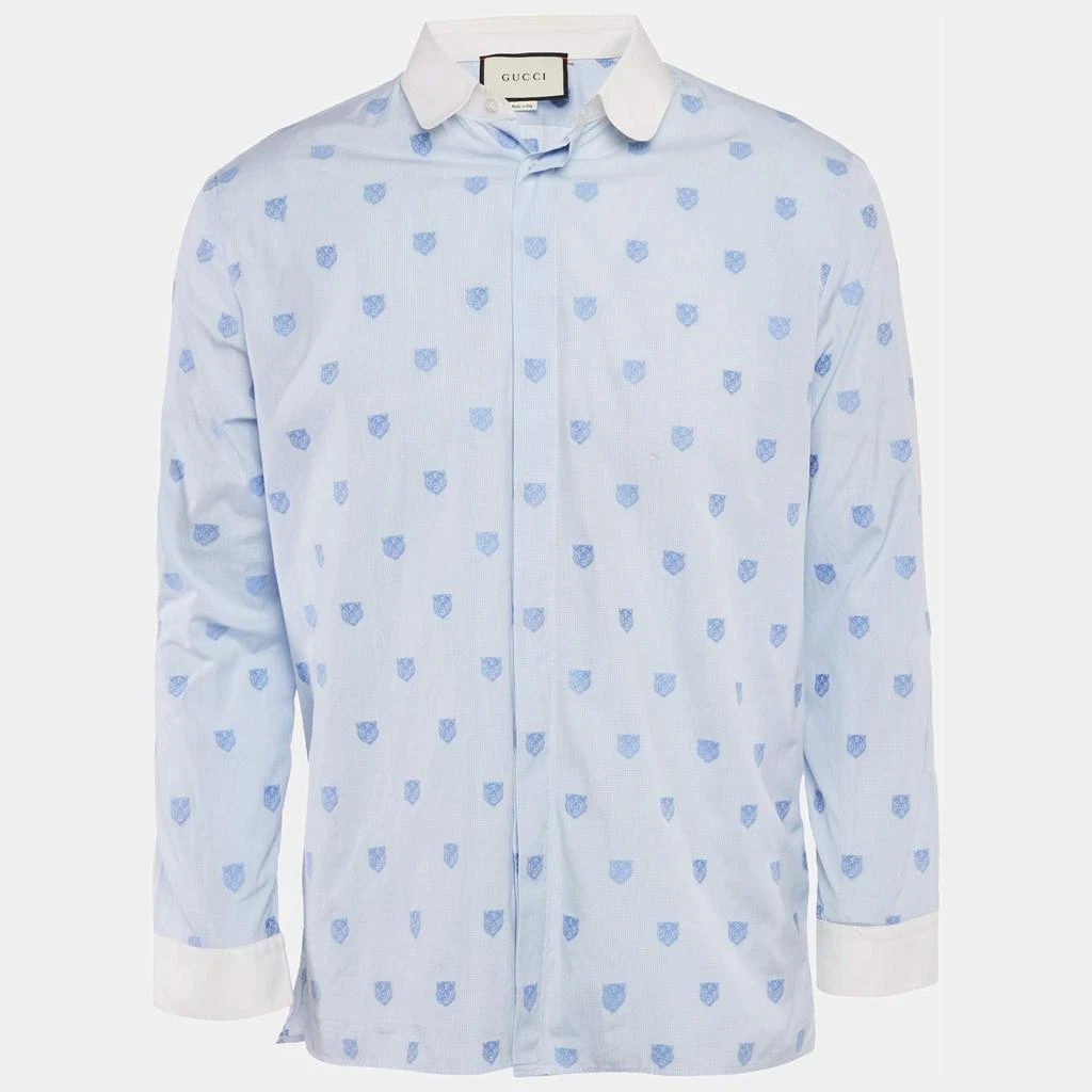 Gucci Gucci Blue Checks Cotton Tiger Head Embroidered Cambridge Shirt XL 1