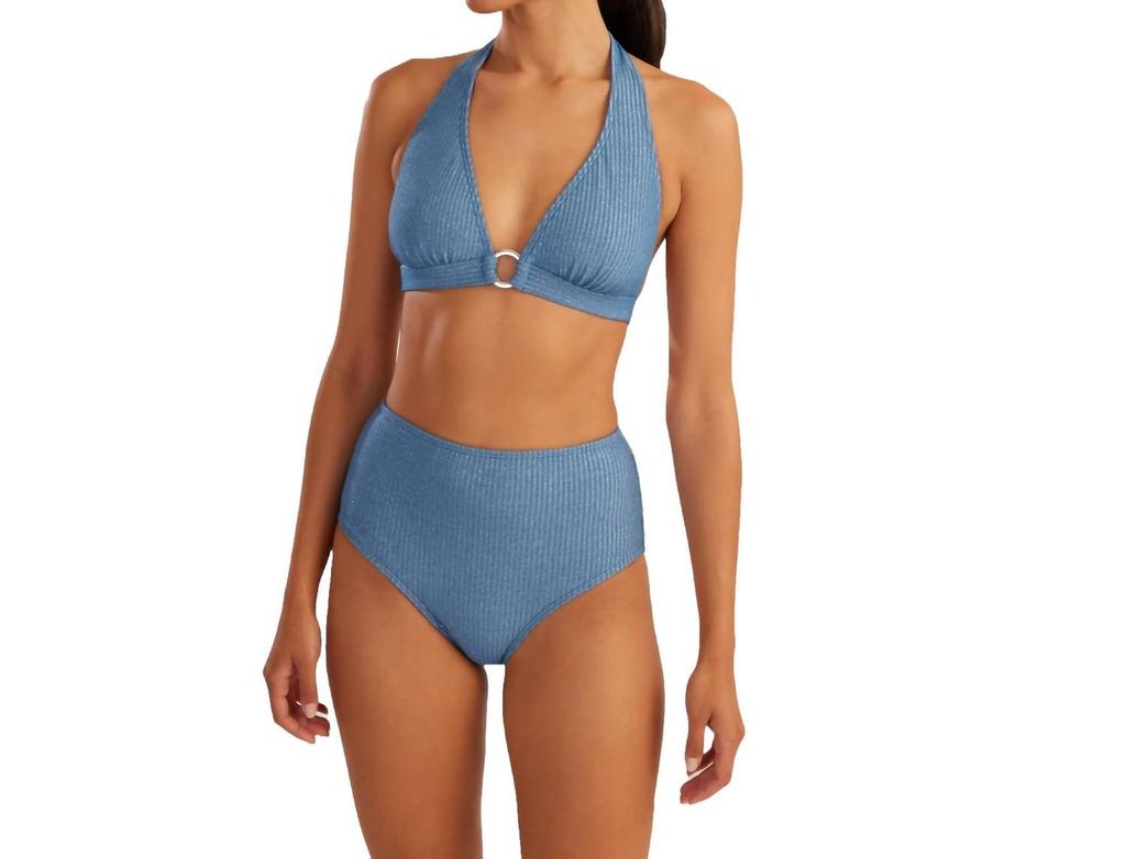 Shoshanna Sea Rib Shimmer High Waist Bikini Bottom In Sea Shimmer