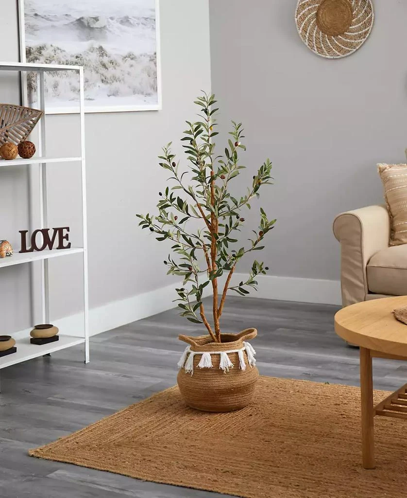 NEARLY NATURAL 42" Artificial Olive Tree with Handmade Jute Cotton Basket with Tassels 3