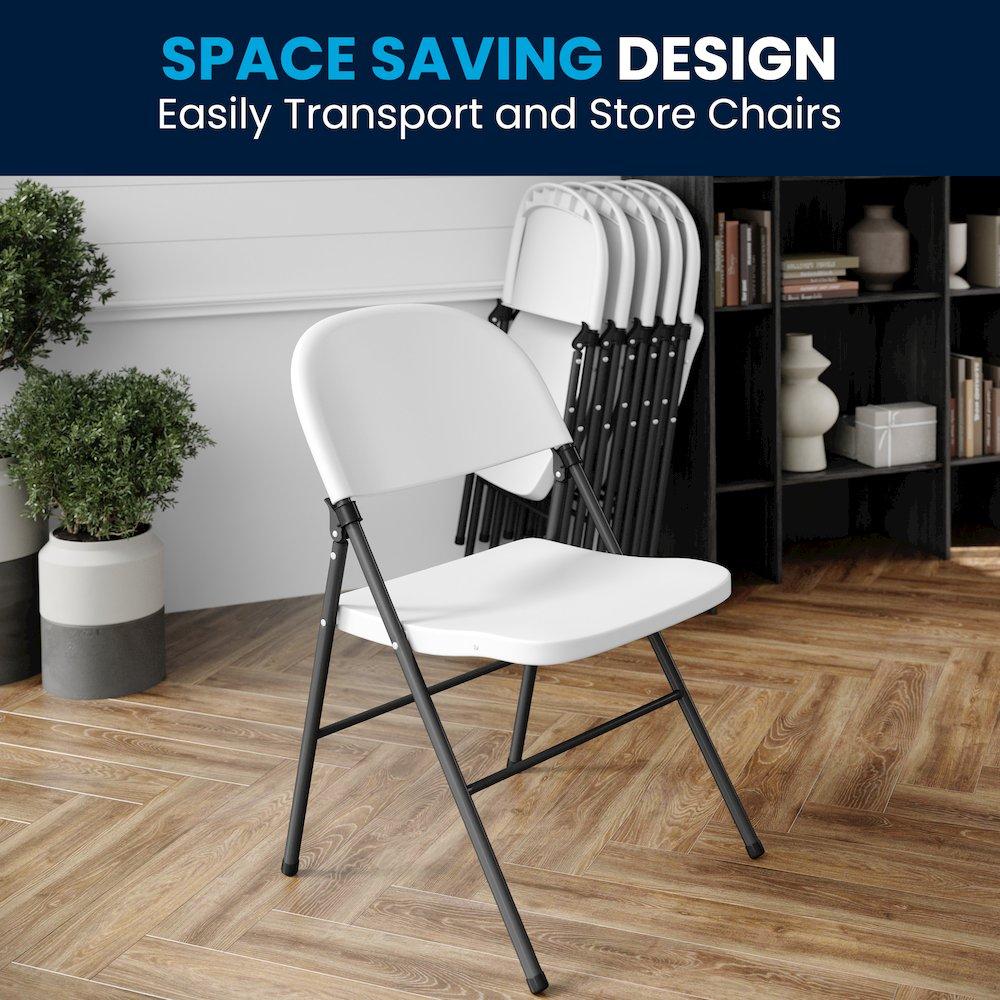 Flash Furniture HERCULES Series 330 lb. Capacity Granite White Plastic Folding Chair with Charcoal Frame