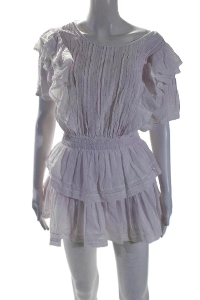 LOVESHACKFANCY Love Shack Fancy Womens Cotton Pleated Short Sleeve Mini Dress Pink 1