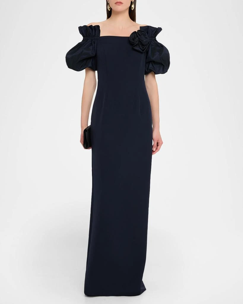 slim fit dress slacks Teri Jon One Shoulder Bow Gown- Blush – By Request main image 1