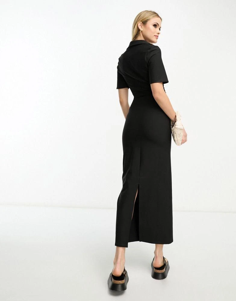 ASOS Tall ASOS DESIGN Tall collar twist front midi dress with cut out in black 2