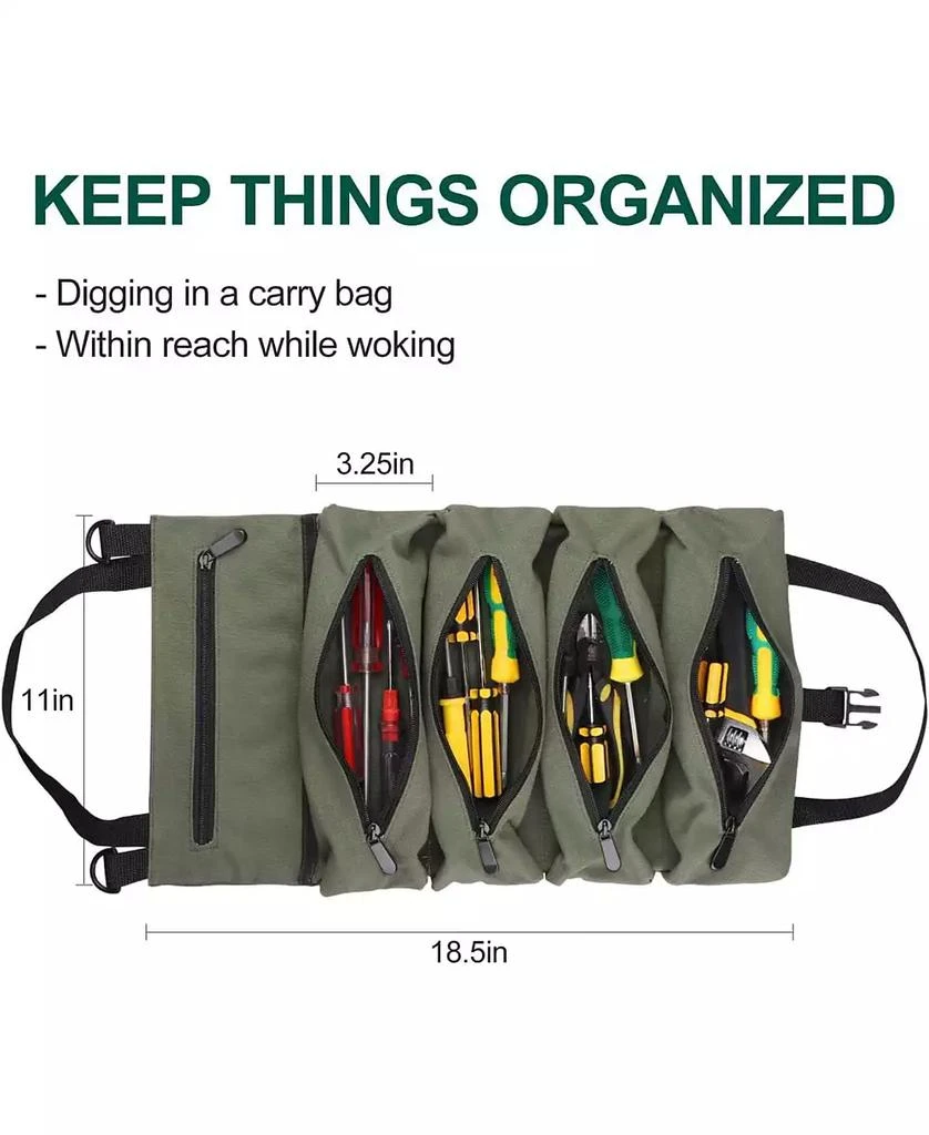 XDOVET Tool Bag Roll Up,Heavt Duty Tool Organizer Portable Tool Storage Bags Waterproof Oxford Cloth-Zipper Pouch for Men Mechanic, Electricians, Repairman 3