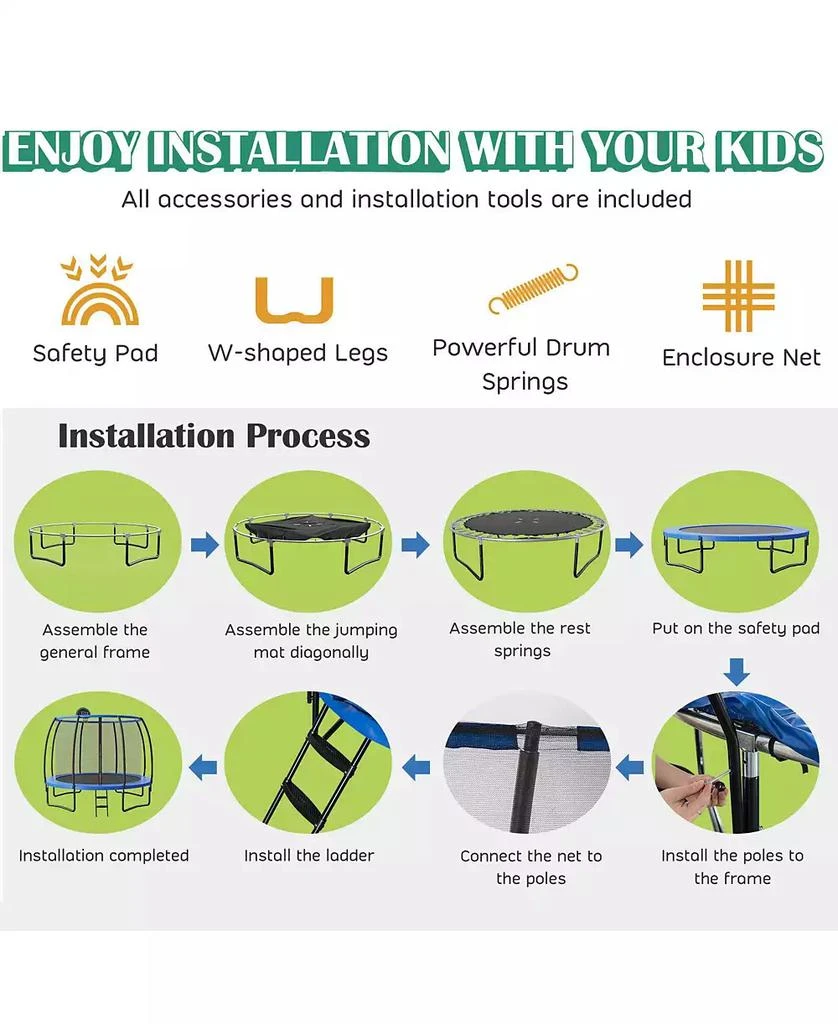 KUYOTQ 12 Feet Recreational Trampoline with Basketball Hoop 6