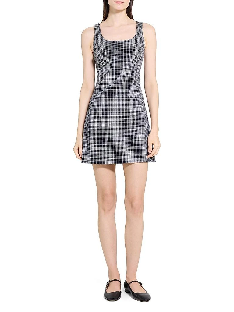 Theory Women's Plaid Stretch-Knit Scoopneck Minidress - Almond Multi - Size 2