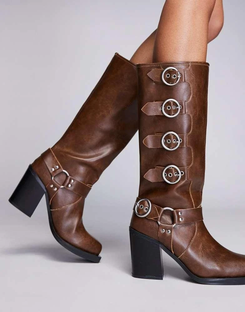 Public Desire Public Desire Fetish heeled biker boot in tan 2