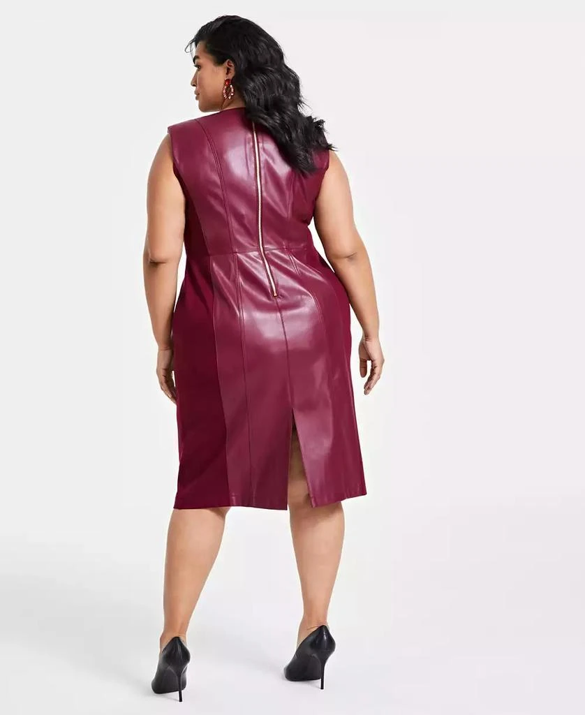 INC International Plus V-Neck Faux-Leather Midi Dress, Created for Macy's 2