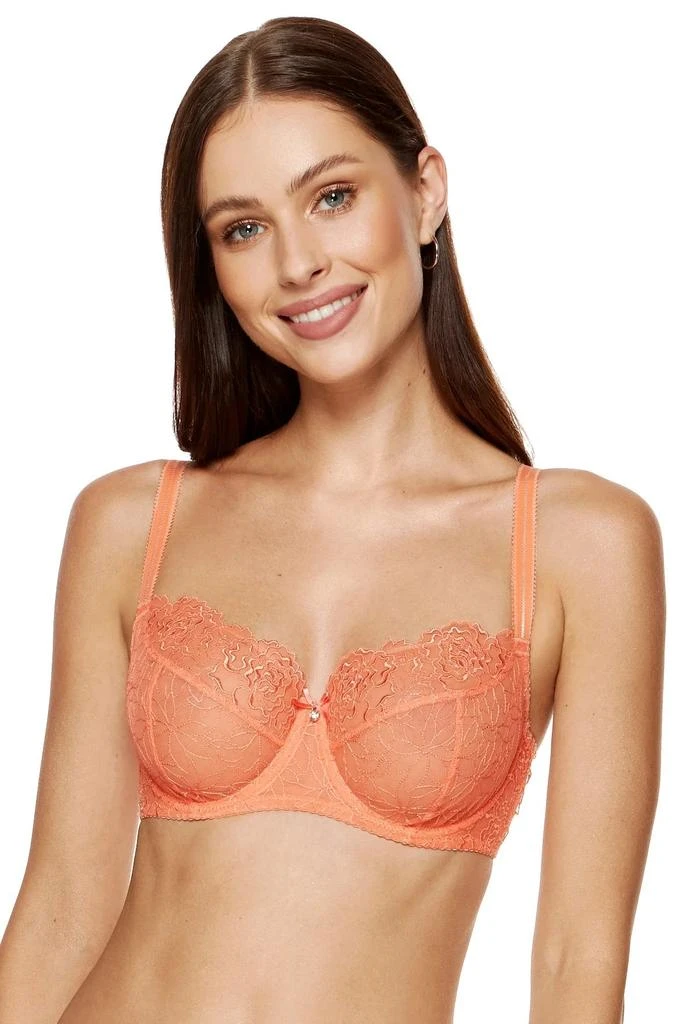 TRUEDAMES Sheer Mesh Balconette Bra Pamela Peach