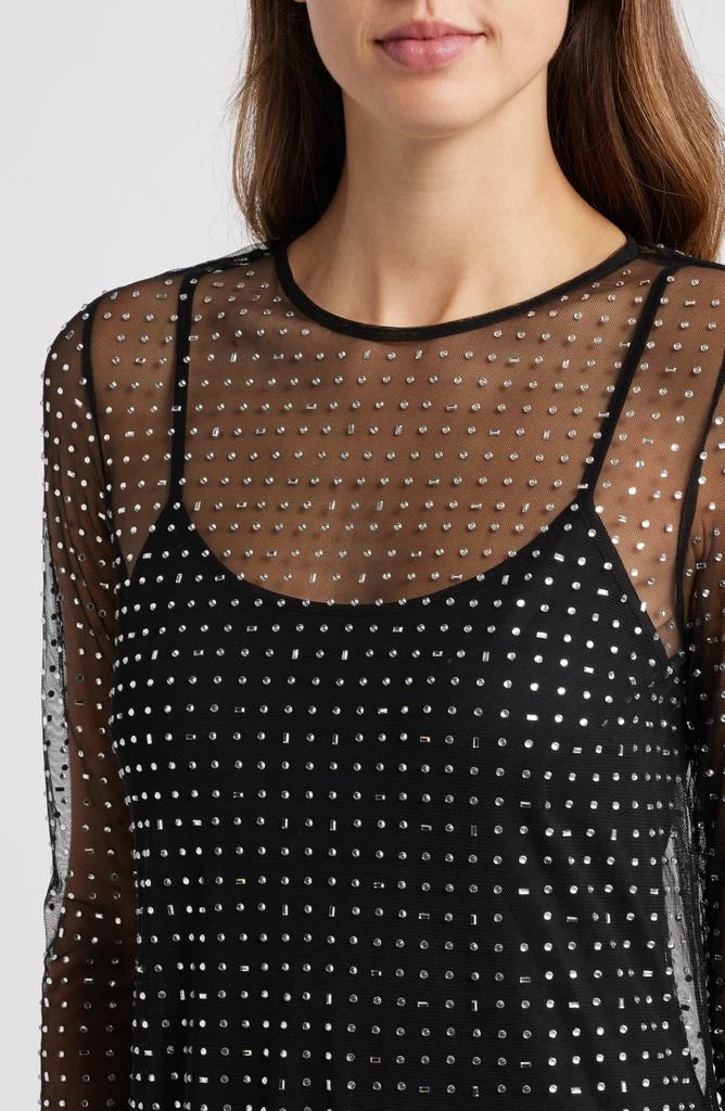 Halogen Crystal Detail Long Sleeve Mesh Overlay Midi Dress 4