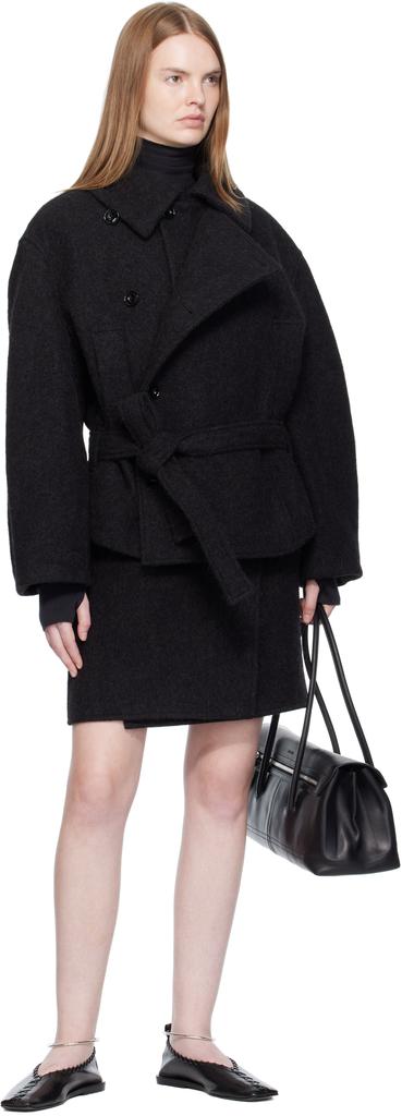 Lemaire Black Short Asymmetrical Bathrobe Coat - BeyondStyle