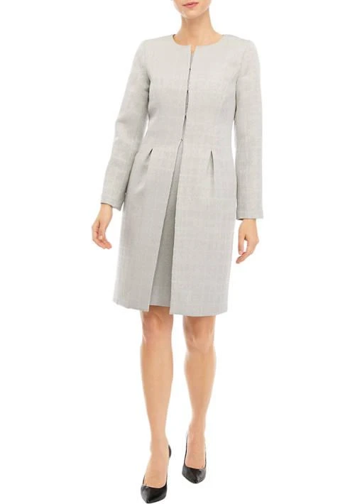 Le Suit Suit Womens Textured Jacquard Long Jewel Neck Jacket And Sheath Dress Set 1