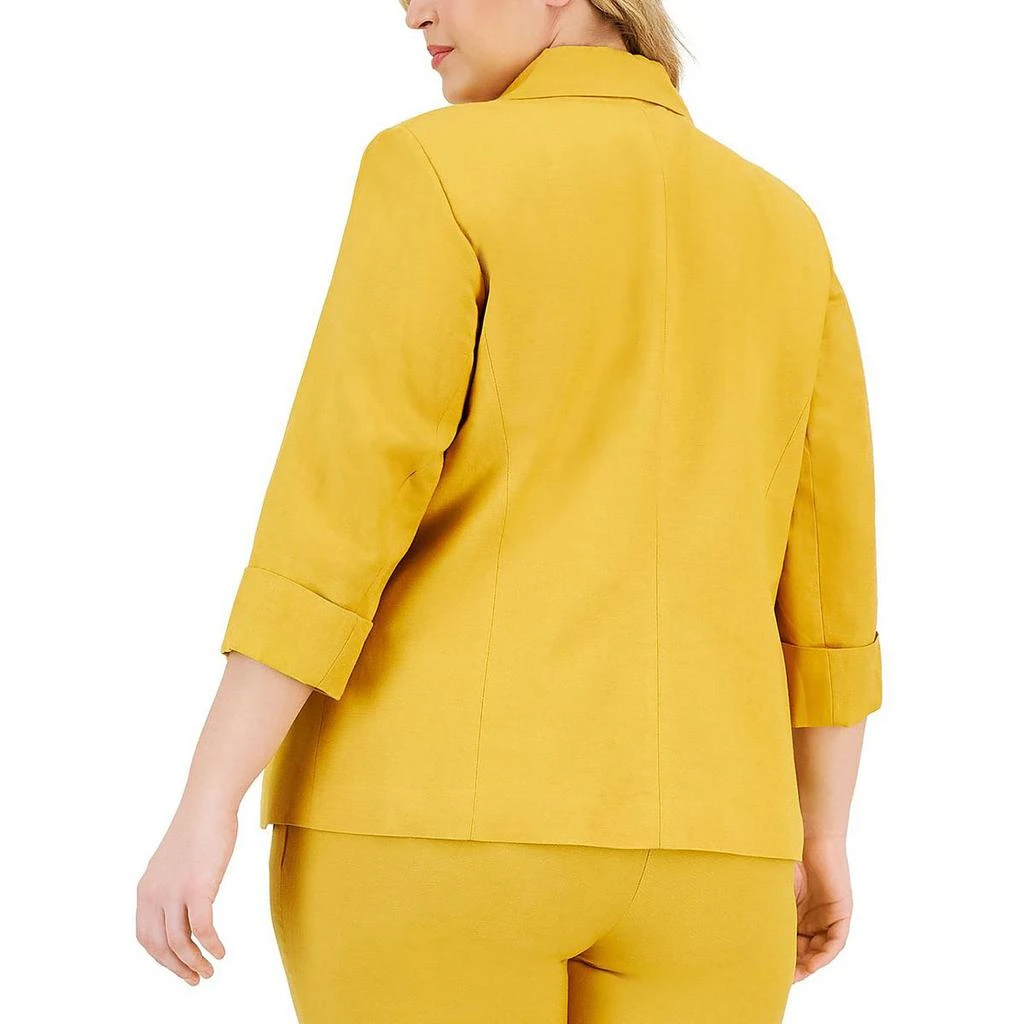Kasper Plus Womens Linen Office One-Button Blazer 2