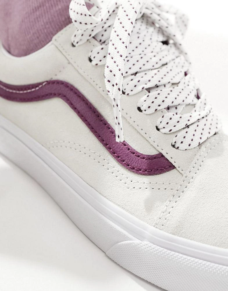 Vans Vans Old Skool trainers in off white and deep purple with lace interest 3