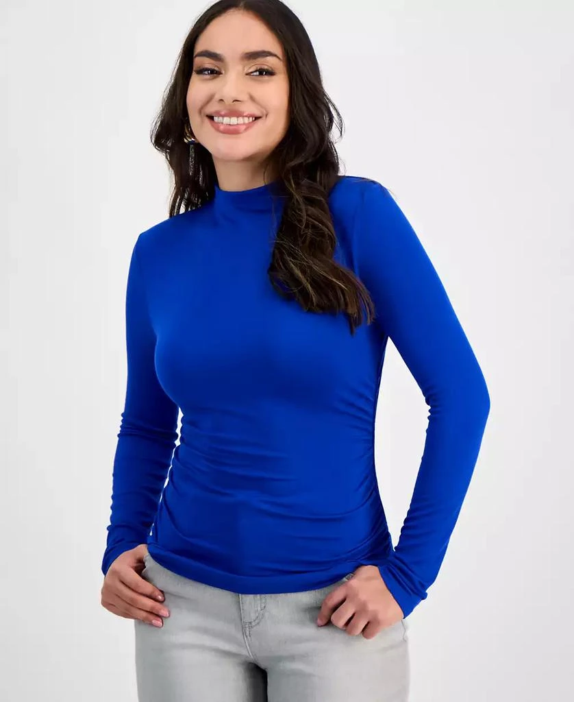 INC International Petite High-Neck Side-Ruched Top, Exclusively at Macy's 1