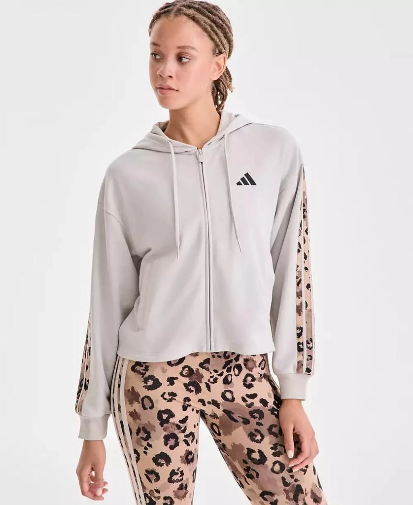 Adidas Women's Animal-Print 3-Stripe French Terry Zip Hoodie 8