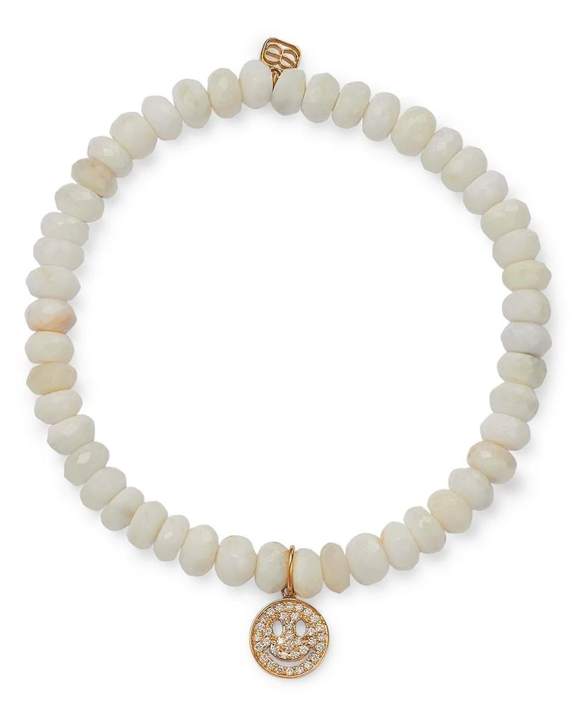 Sydney Evan Diamond Pavé Happy Face Charm White Opal Beaded Bracelet 1