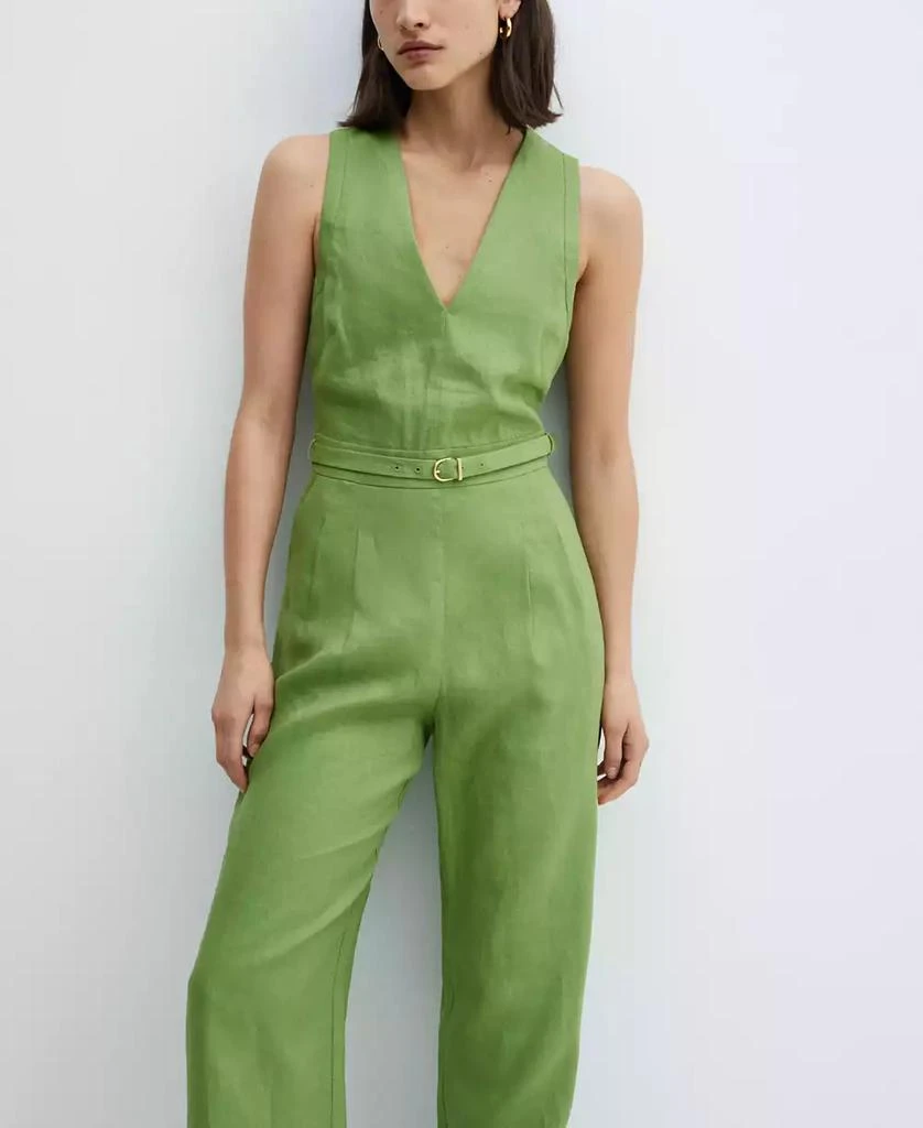 Mango Women's Belt Linen Jumpsuit 6