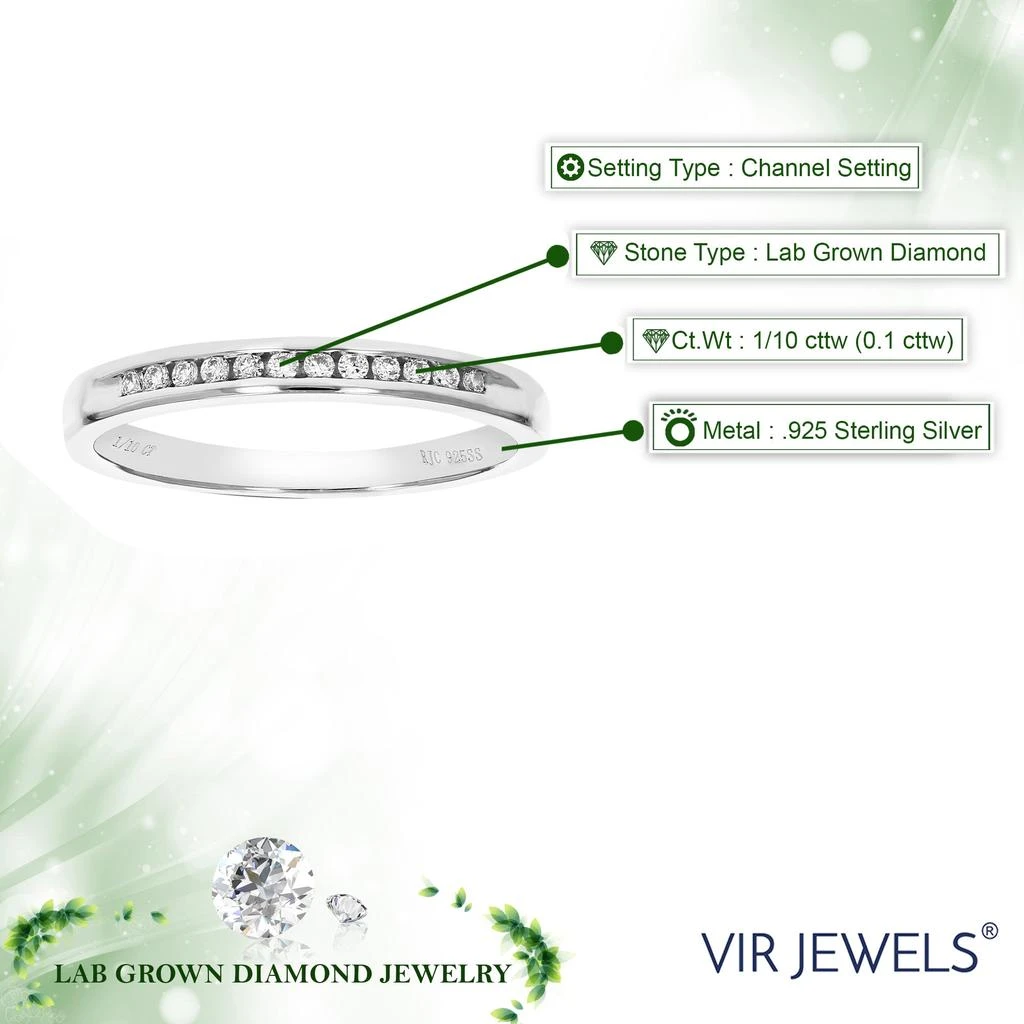Vir Jewels 1/10 cttw Lab Grown Diamond Wedding Band in Sterling Silver For Women 4