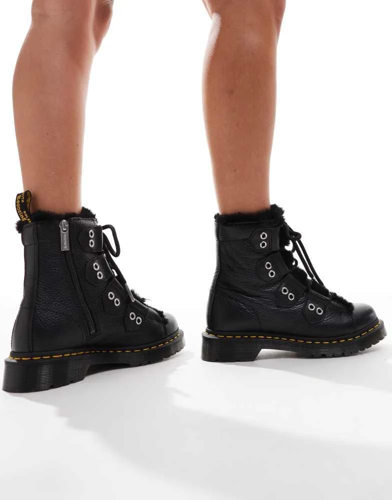 Dr. Martens Dr Martens 1460 fur lined 4 tie boot in black milled nappa 4